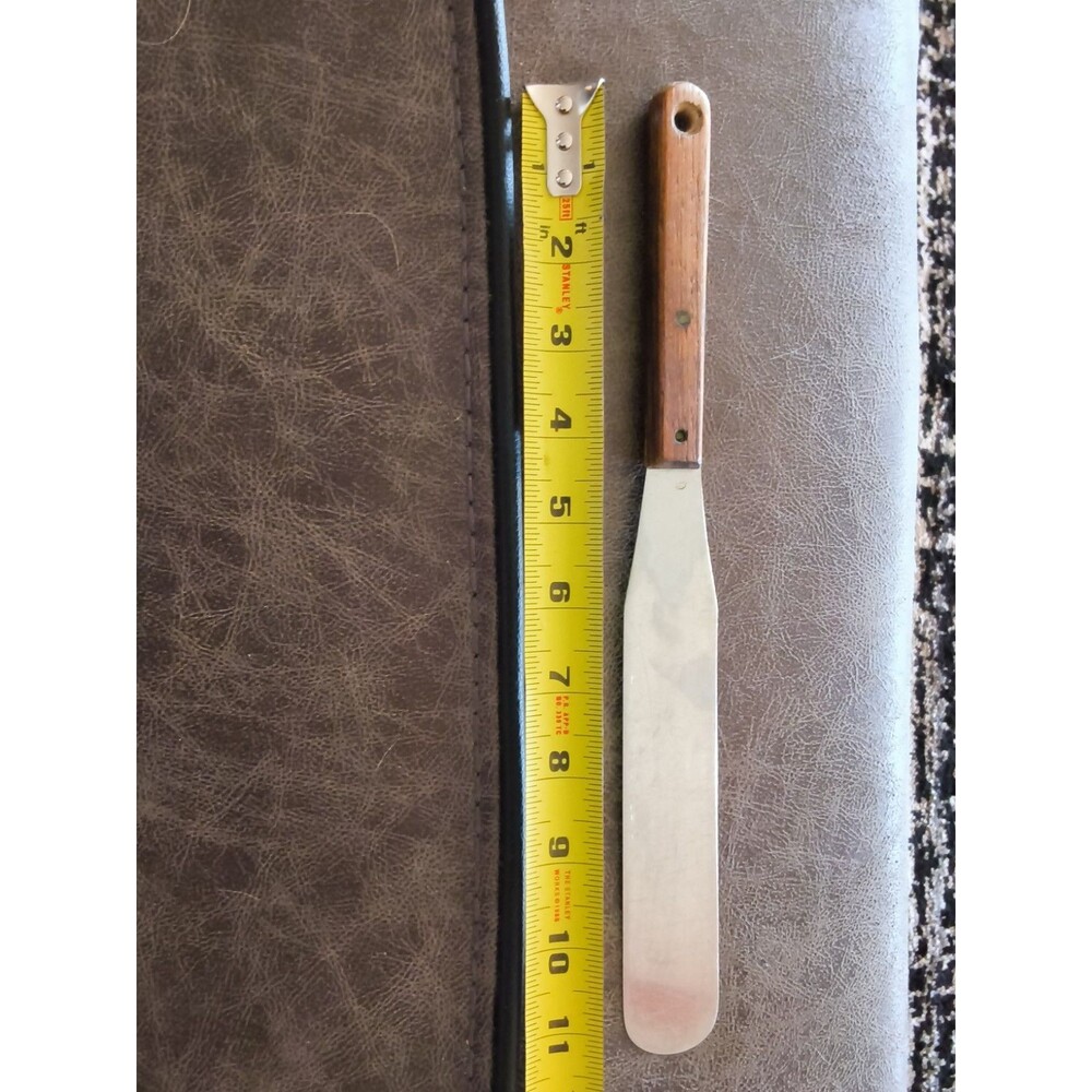 Vtg Utica Blue Ribbon Spatula Flipper USA Stainless Wood Cake Frosting Trad Y2k